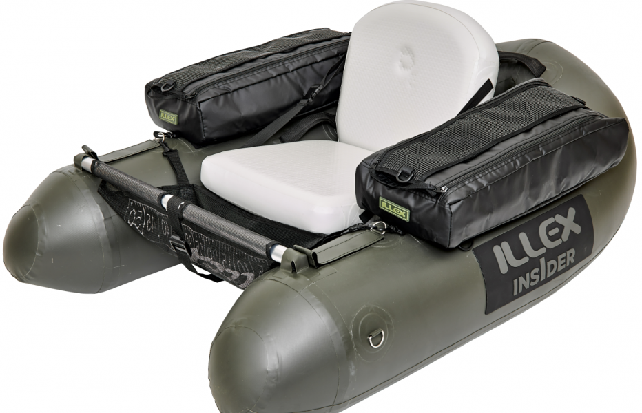 Float tube Illex Insider kaki avec siège gonflable blanc et poches latérales
