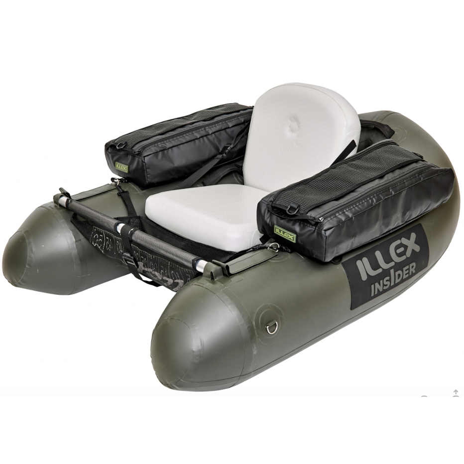 Float tube Illex Insider kaki avec siège gonflable blanc et poches latérales