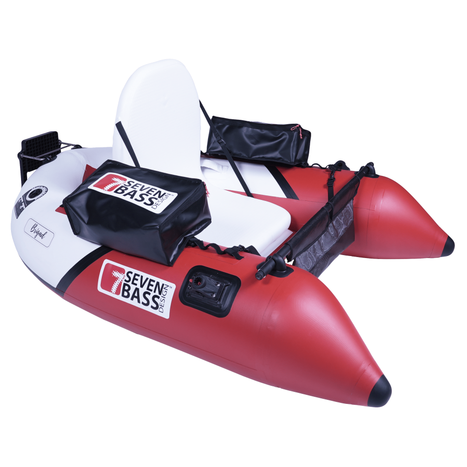 Float tube Seven Bass Brigad, coloris rouge et blanc, le modèle intermédiaire de la gamme
