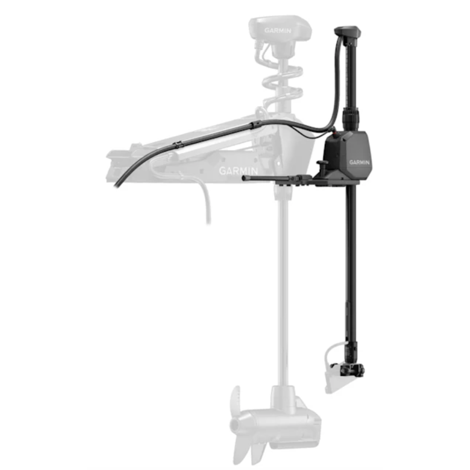 Garmin Spy Pole montée le long d'un moteur électrique, silhouette du moteur en transparence