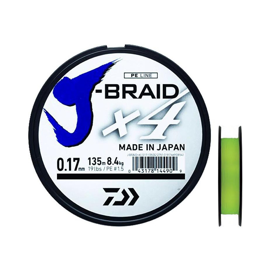 Tresse Daiwa J-Braid X4 270 m, tresse économique à remplacer régulièrement pour la pêche du brochet